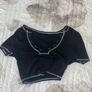 Black Cropped Top with White Stitching
